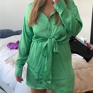 NWT Pull & Bear Green Satin Dress